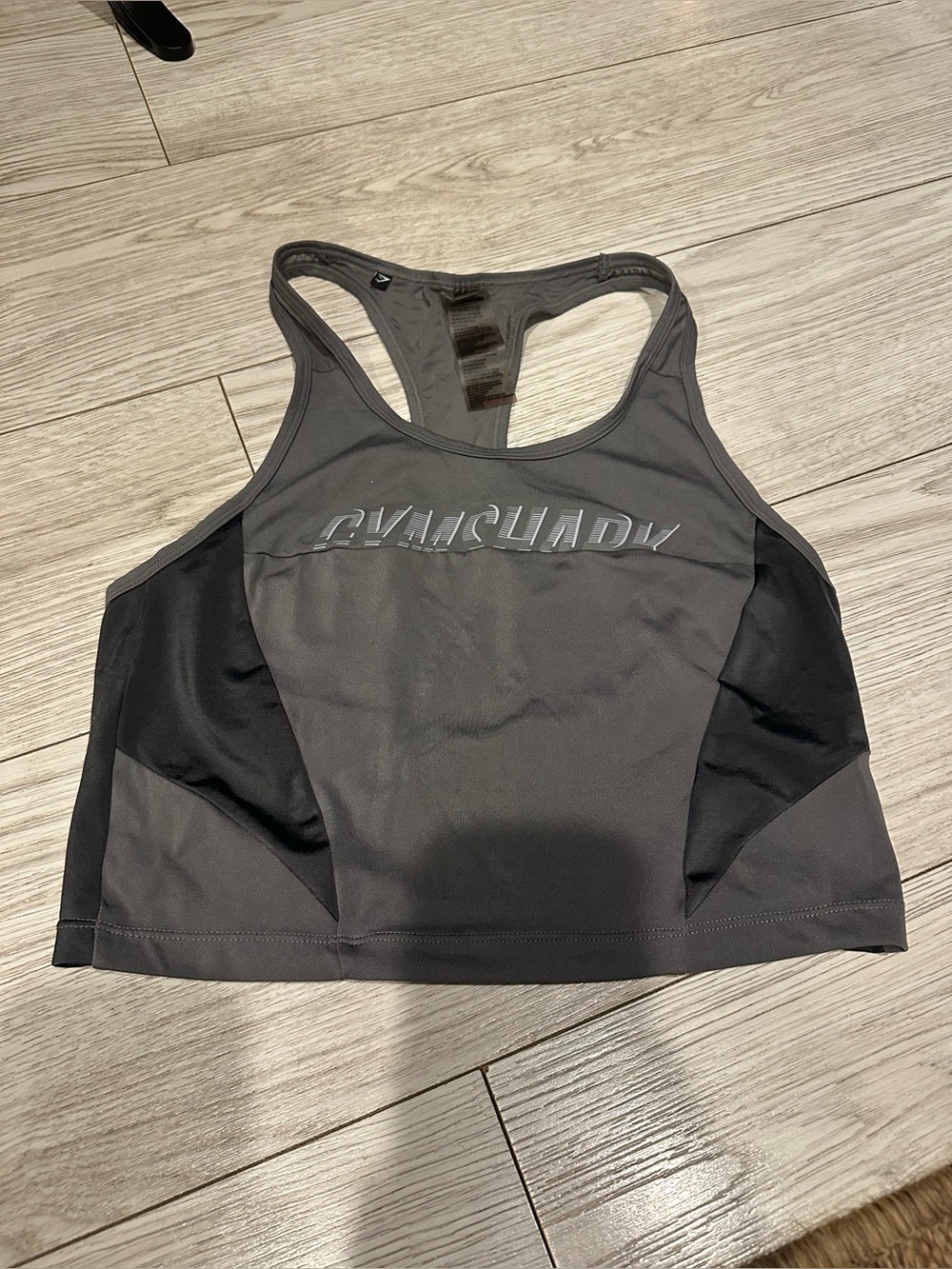 Gymshark Charcoal Grey Strappy Sports Bra with Neon Yellow Accent